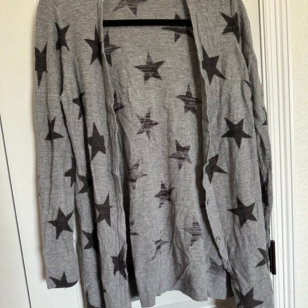 Gray button-down cardigan with stars